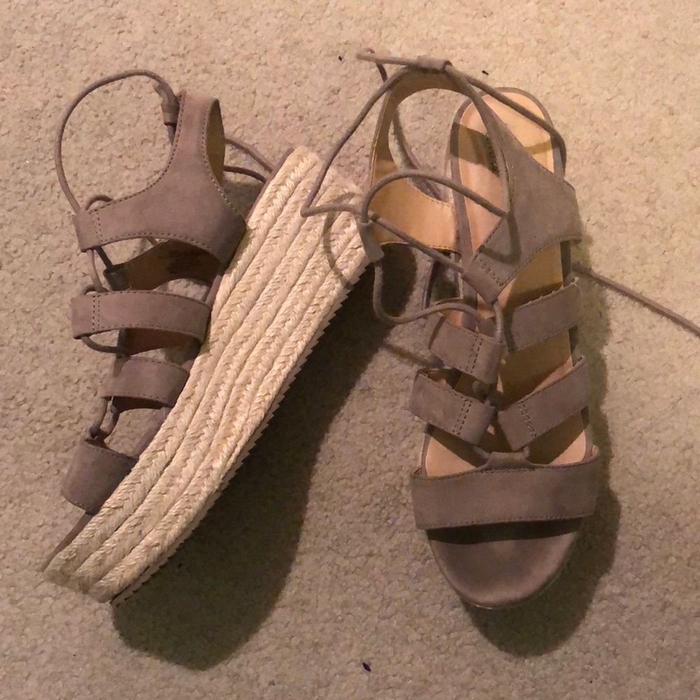 Tan lace up wedges